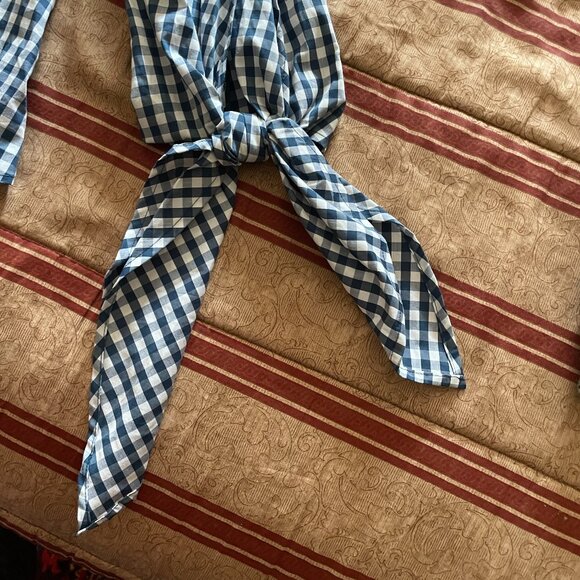 J. Crew Universal Standard Gingham Top Navy/White Tie Sleeve Size XS NWT - Picture 7 of 10